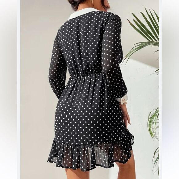 Zara Polka Dot Mini Black White Dress Collar Size S - Picture 6 of 11